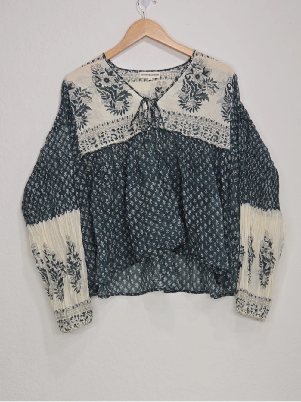 Daughters Of India Rooh Blouse Pine Peasant Boho Size XL Womens